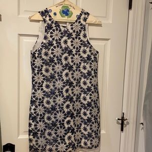 Blue and white shift print dress